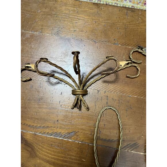Homco Home Interiors Gold Twisted Metal Rope 2 Candle Wall Sconce & Shelves Vtg - Picture 2 of 16